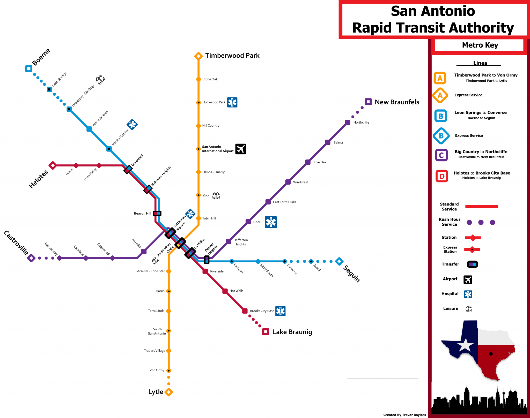 A train from Southtown to the airport? Here's a map of a potential San  Antonio metro system.