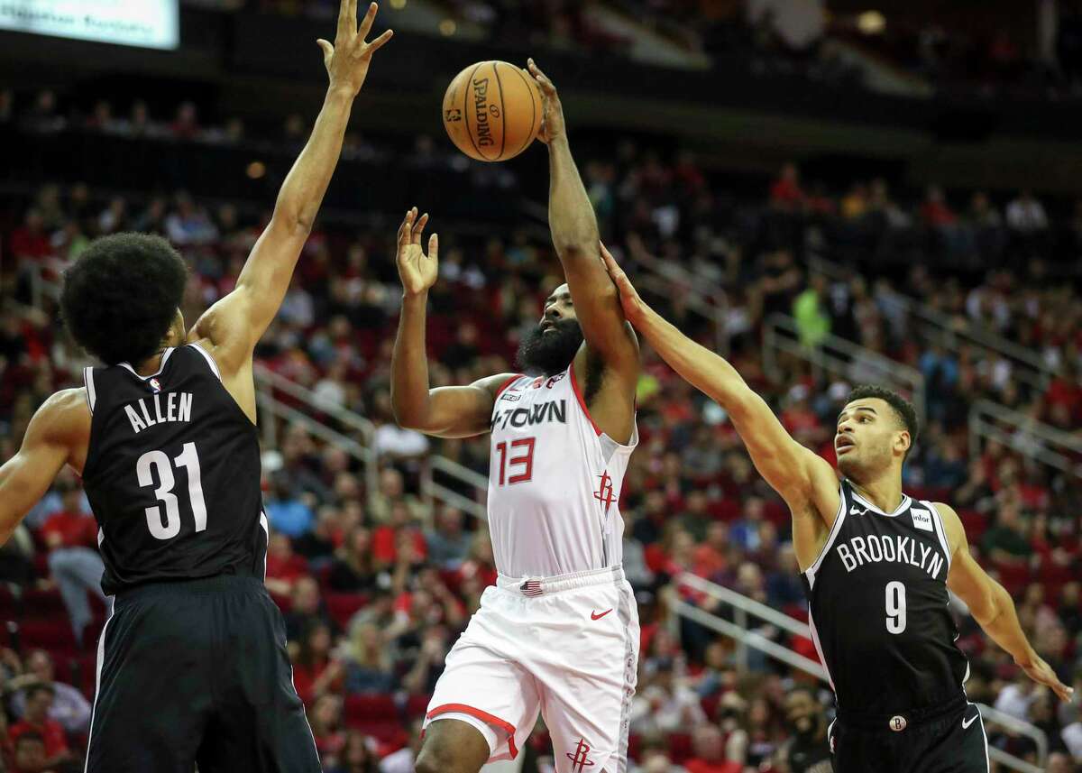 A trade of James Harden to the Nets would return a significant package to the Rockets which could include several young players like Jarrett Allen, left, along with multiple first-round draft picks.