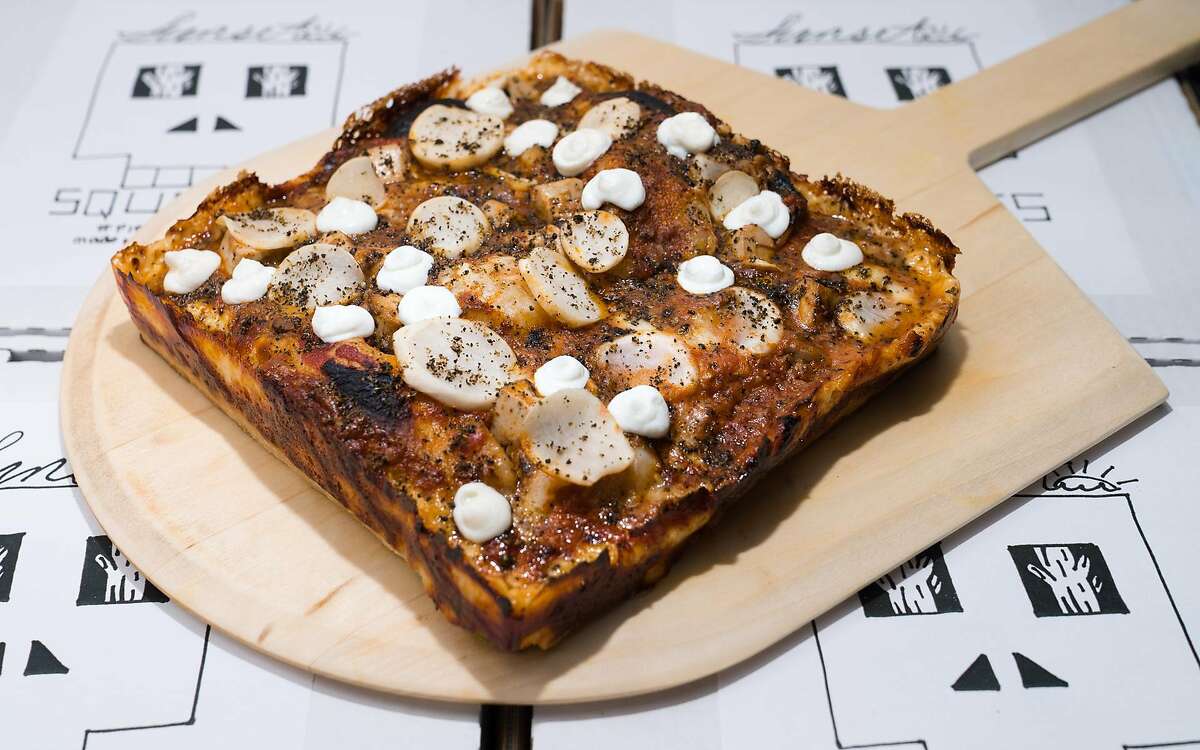 Mapo pizza from Sunset Squares, a new Detroit-style pizzeria in San Francisco's SoMa District from Dennis Lee.