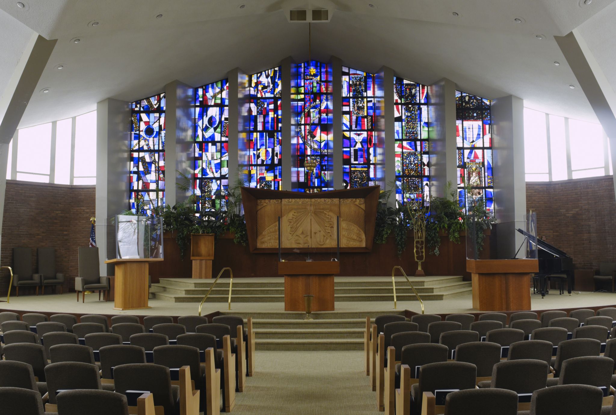 Temple's stained glass shimmers with light and history