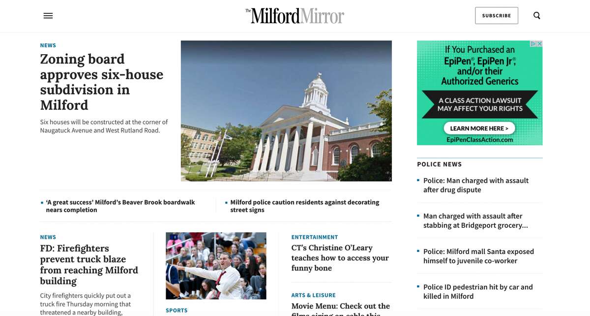 The new MilfordMirror.com homepage.