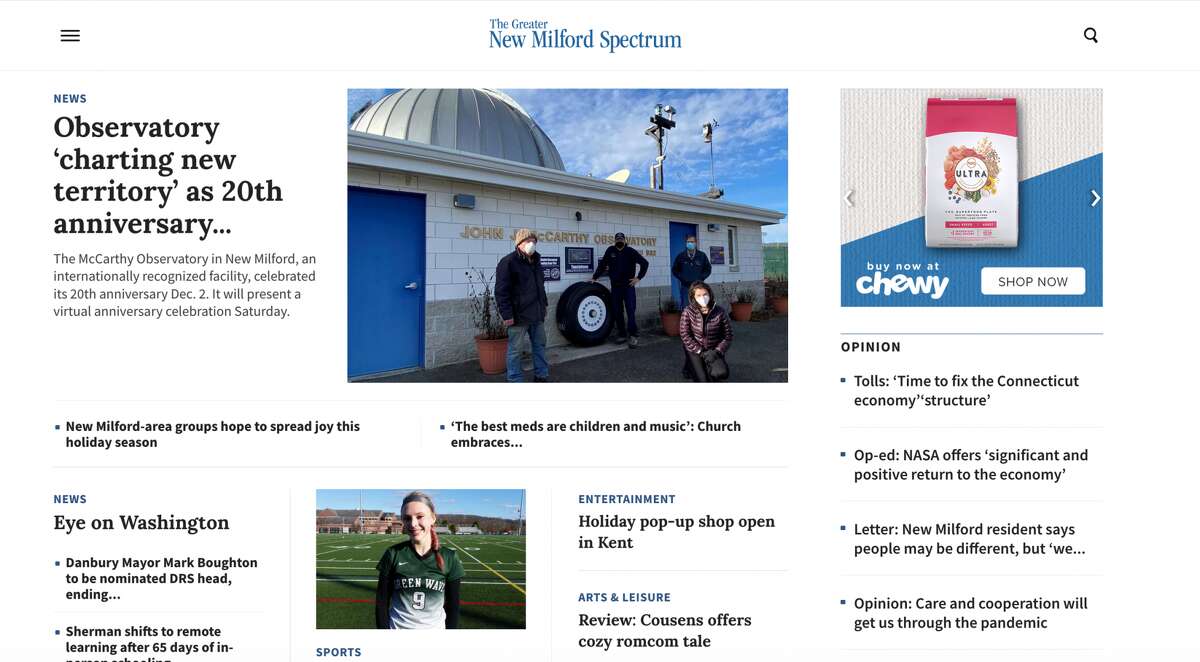 The new NewMilfordSpectrum.com homepage.