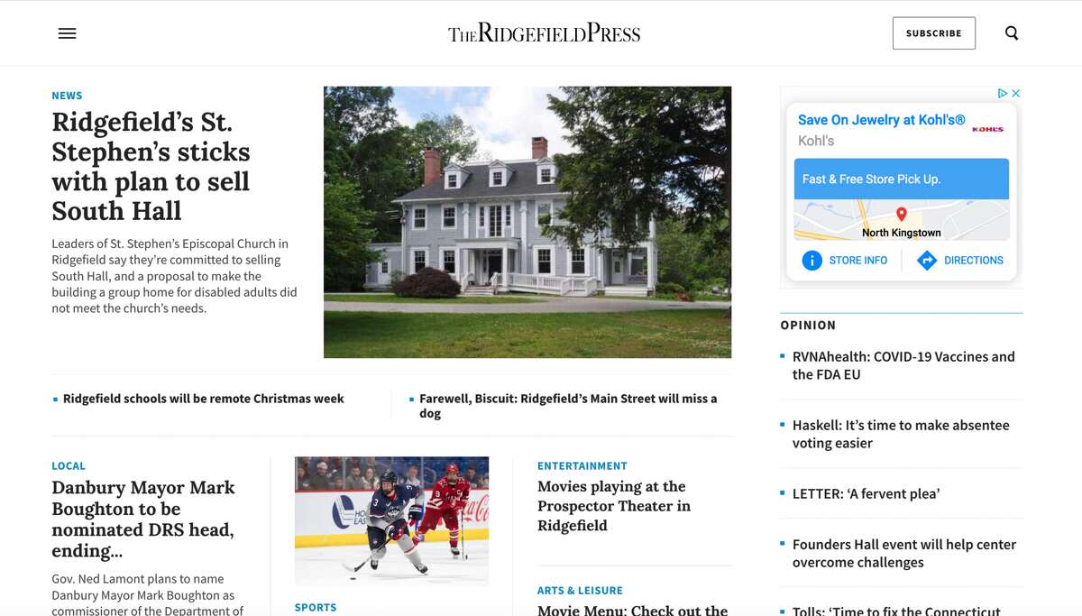 The new TheRidgefieldPress.com homepage.
