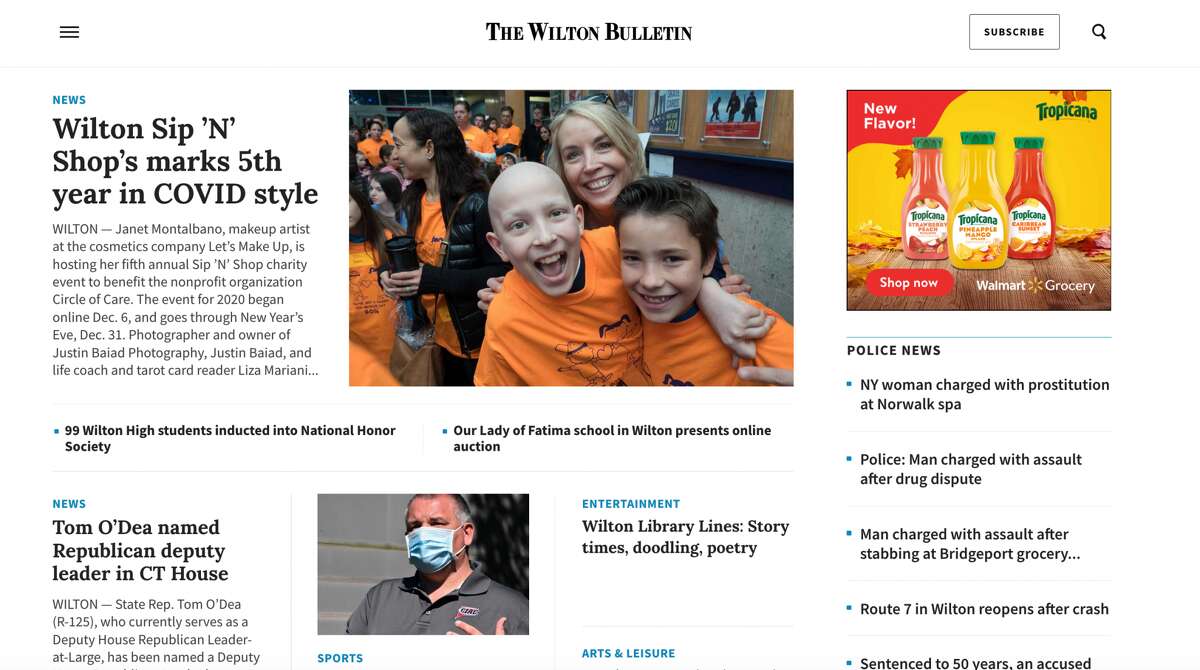 The new WiltonBulletin.com homepage.