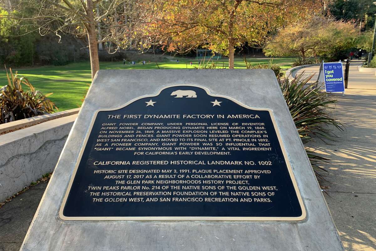 The original site of the first dynamite factory in the U.S. at Glen Park Canyon became California Historical Landmark No. 1002, recognized by the state of California in 1991.