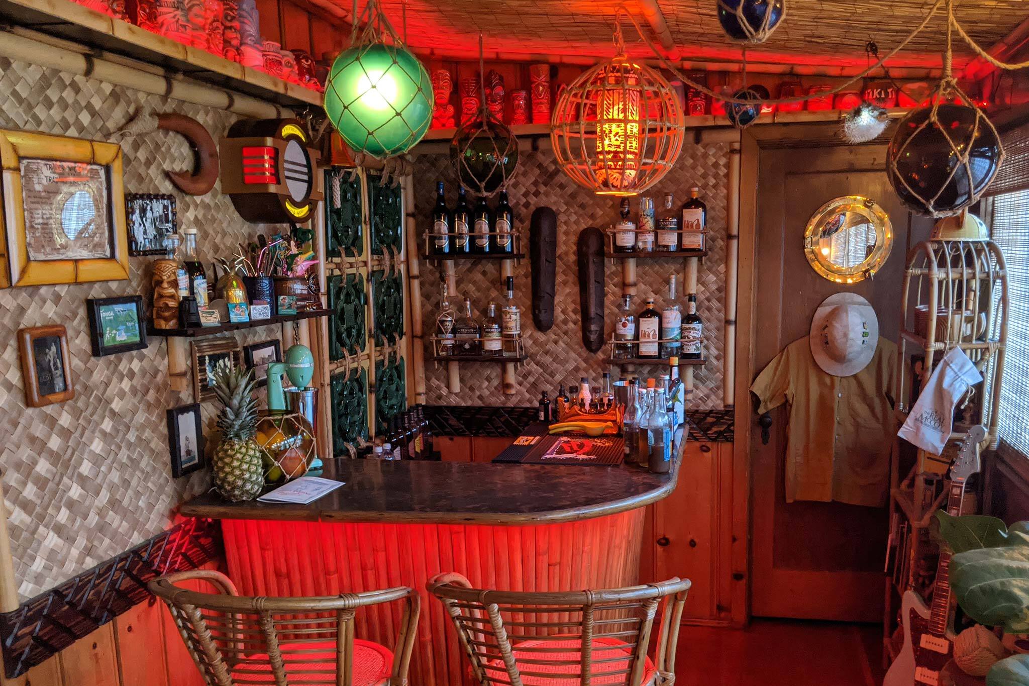 Tropical home tiki bars feel like Trader Sam's at Disneyland