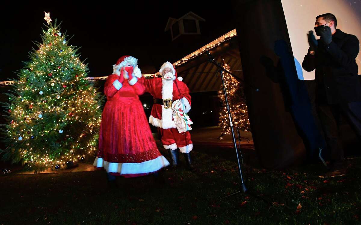 Celebrate Shelton holds its seventh annual community tree lighting Friday, December 11, 2020, at the Rotary Pavilion at Veteran’s Memorial Park in Shelton, Conn. In addition to the tree lighting and the visit from Santa and Mrs. Claus, the event featured an ice sculpture demonstration by Ice Matters; a fire dance performance with Sarotonin Performance Arts; and a holiday dance party. The community tree lighting was sponsored by the city, Center Stage Theatre, Apple Rehab, Jones Family Farm, Echo Hose Hook & Ladder Co. 1 and Valley Community Foundation.