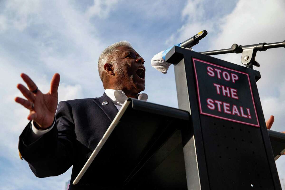 Allen West, chairman of the Republican Party of Texas, speaks during a Don't Steal the Vote rally in support of President Donald Trump in front of Dallas City Hall on Saturday, Nov. 14, 2020. (Juan Figueroa/Dallas Morning News/TNS)