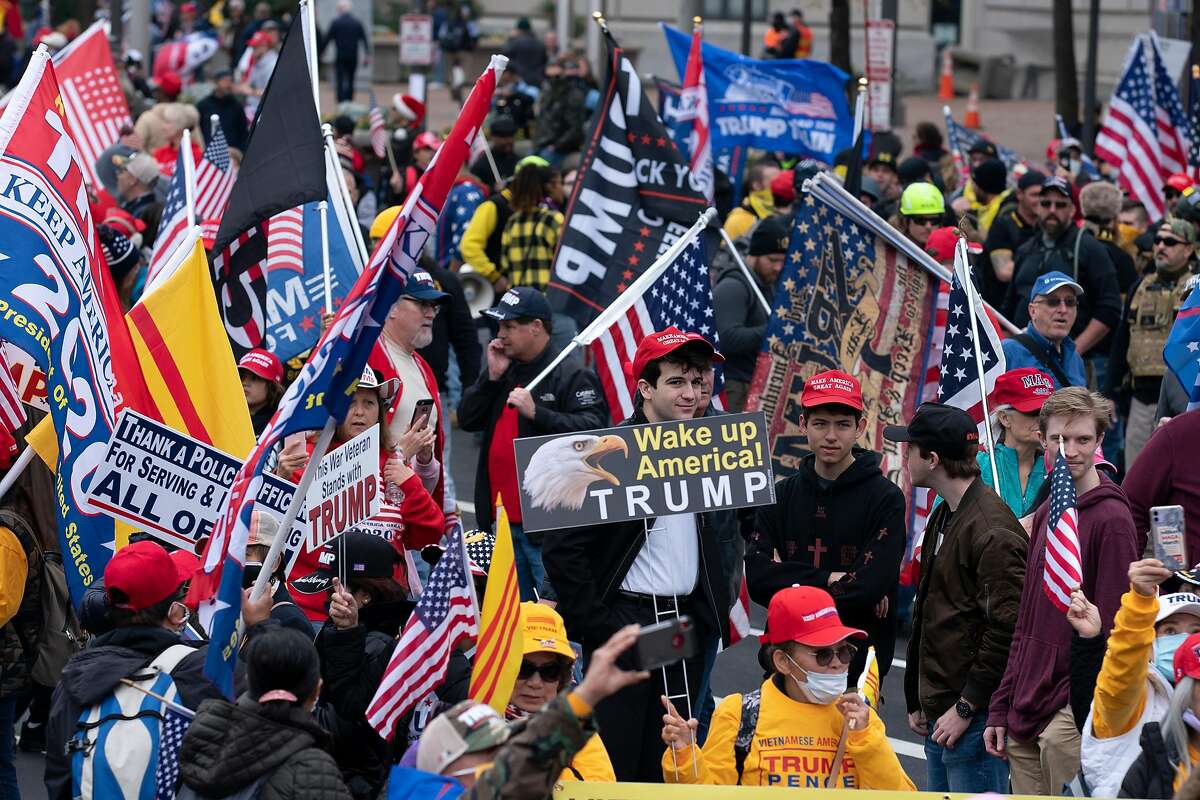 Supporters of President Trump rally at Freedom Plaza in Washington, D.C., on Saturday.