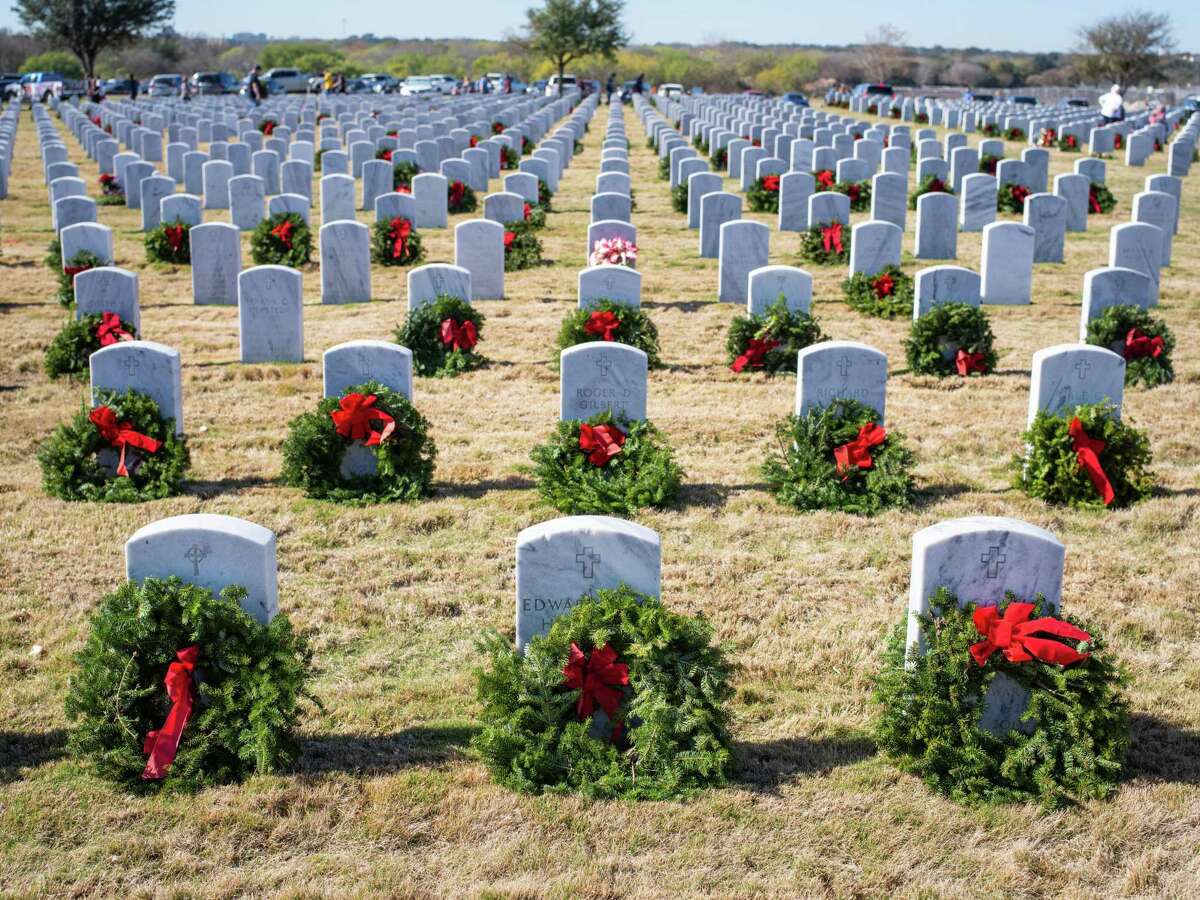 In 2019, Wreaths Across America laid 56,322 wreaths on headstones across Fort Sam Houston National Cemetery in San Antonio. A nationwide event intended to preserve the memories of deceased veterans, the tradition started with a single man in 1992 at Arlington National Cemetery near Washington, D.C., and went nationwide in 2005 after a photo of the wreaths went viral. A Wreaths Across America event will take place at 10:30 a.m. on Saturday at Conroe’s Oakwood Cemetery on 10th Street.