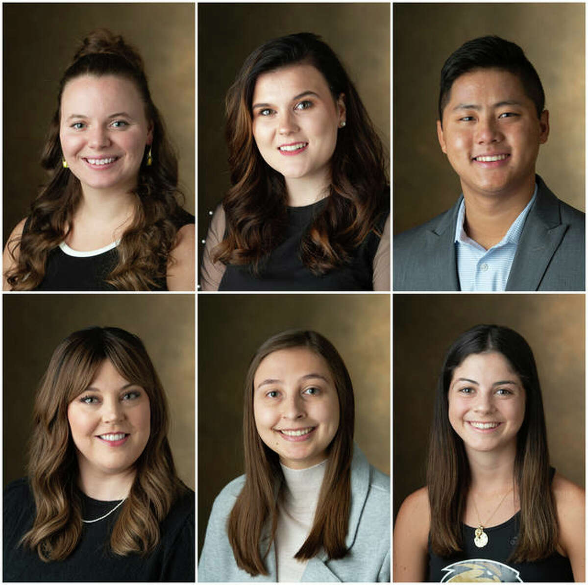 Speakers for the Southern Illinois University Edwardsville 2020 virtual fall commencement exercises at 1 p.m. Friday Dec. 1 include, from left, top row, Cassidy Bruns, Paulina Fuhrmann and Matthew Gregor; bottom row, Caitlin Phelan, Ashley Spain and Laura Tupper.
