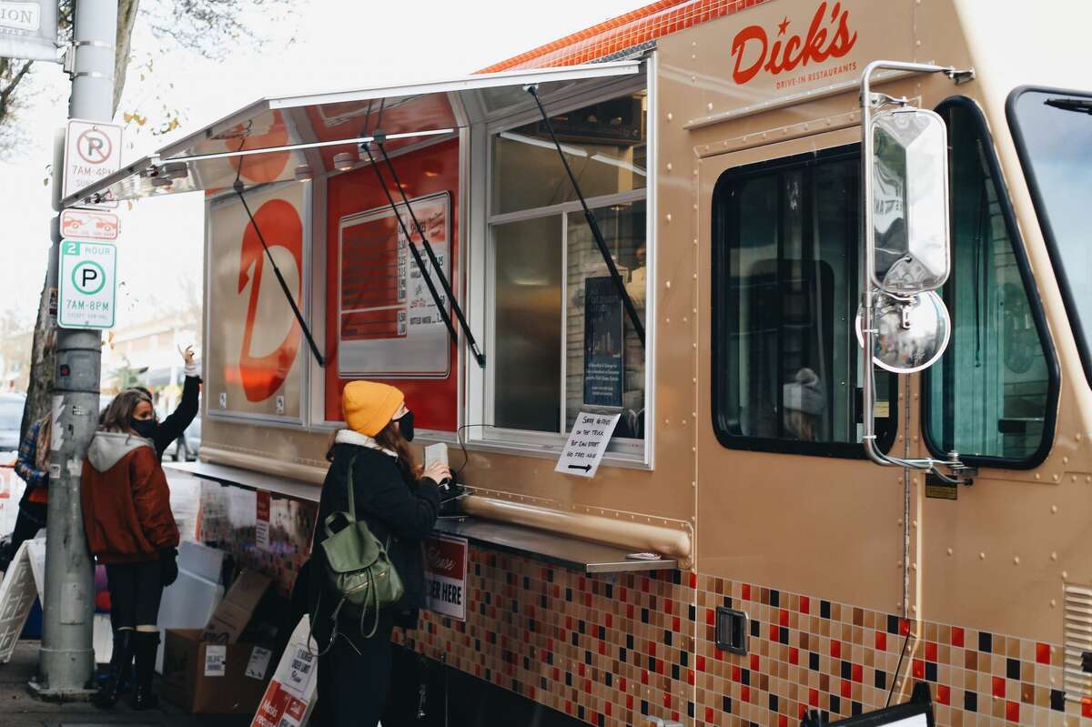 The Dick's Drive-In food truck made an appearance in West Seattle on Friday, December 11, 2020.