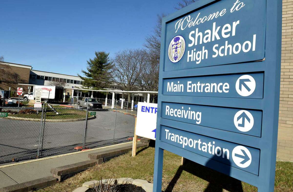 Exterior of Shaker High School on Tuesday, Dec. 15, 2020 in Colonie, N.Y. More districts announced they are shifting entirely to remote learning until January. (Lori Van Buren/Times Union)