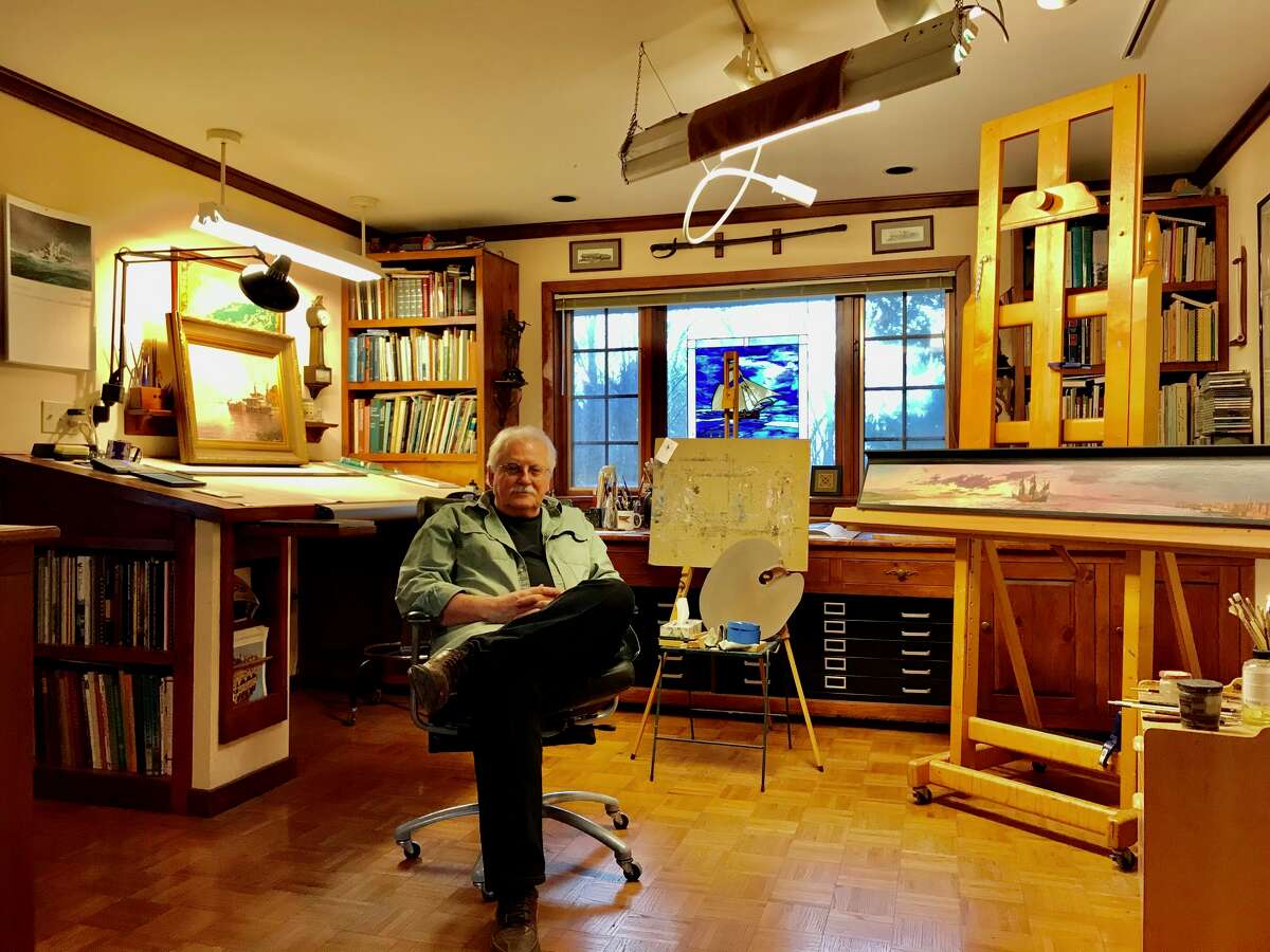 Len Tantillo in his studio in Nassau, Rensselaer County, ewhere he is preparing a major 40-year retrospective of his paintings of history.