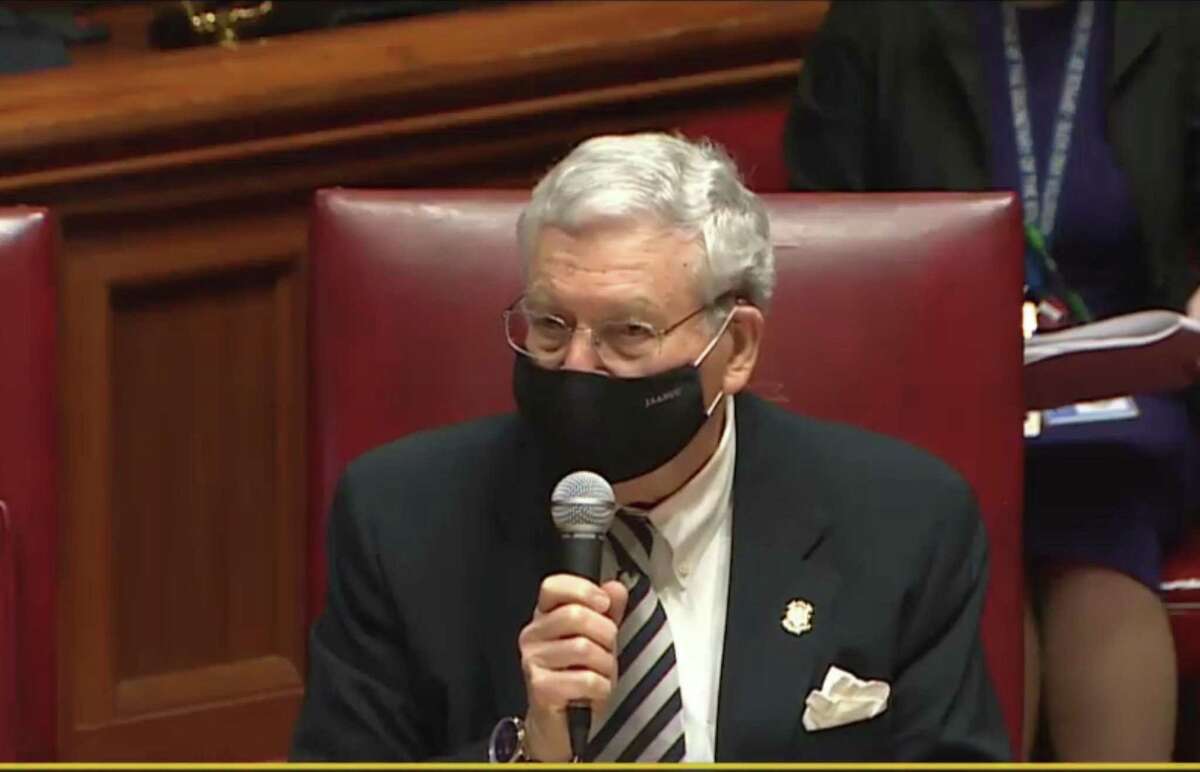 John Kalamarides of Wilton speaks during Connecticut's Electoral College proceedings in Hartford on Dec. 14.