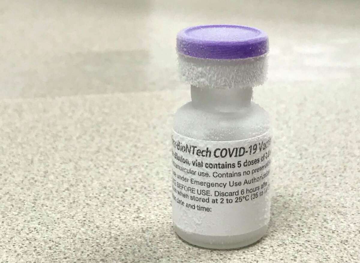 A vial of COVID-19 vaccine is shown at Houston Methodist Hospital Tuesday, Dec. 15, 2020 in Houston. The hospital received their first shipment this morning and will begin administering the vaccine today.