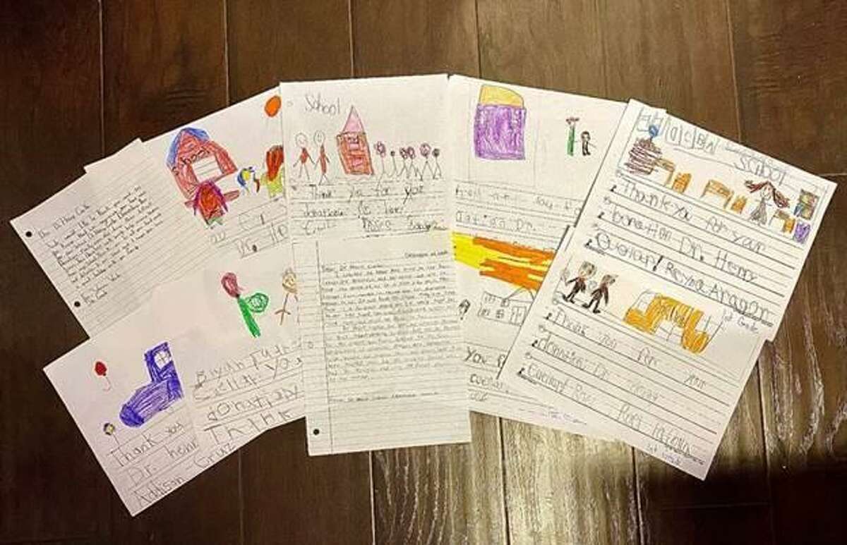 Letters from Dr. Henry Cuellar Elementary School students thanking Congressman Cuellar for his donation.