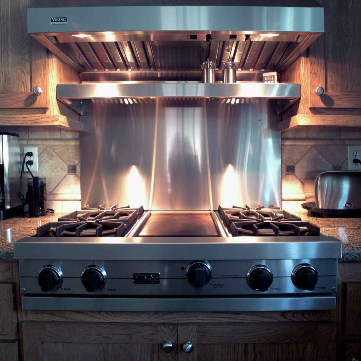 Viking Stove and Hood with Stainless Steel Spice Shelf