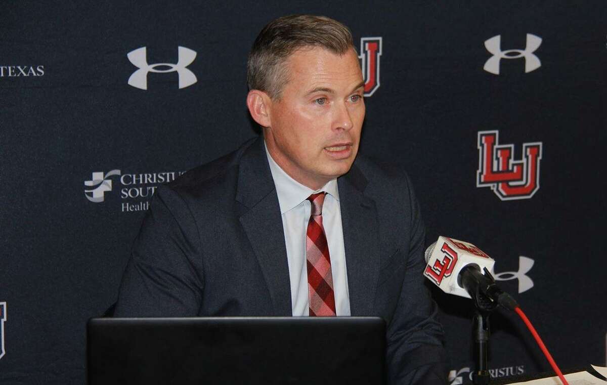 Lamar football coach Blane Morgan speaks to the media Wednesday after signing 23 players to his program.