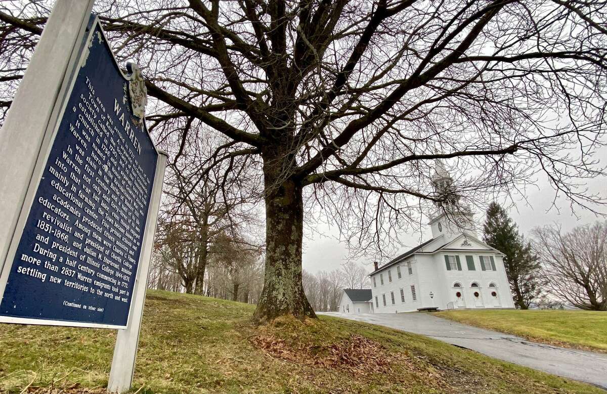 Warren Congregational Church is one of several key sites, along with Warren School and the fire department, on Sackett Hill Road.