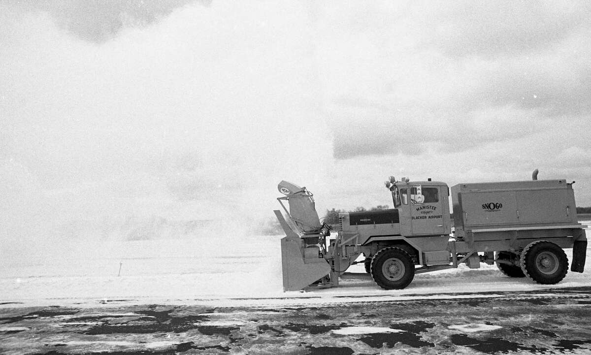 A new 1980 Oshkosh snowblower made its debut at the Manistee County Blacker Airport 40 years ago today. (Manistee County Historical Museum photo)