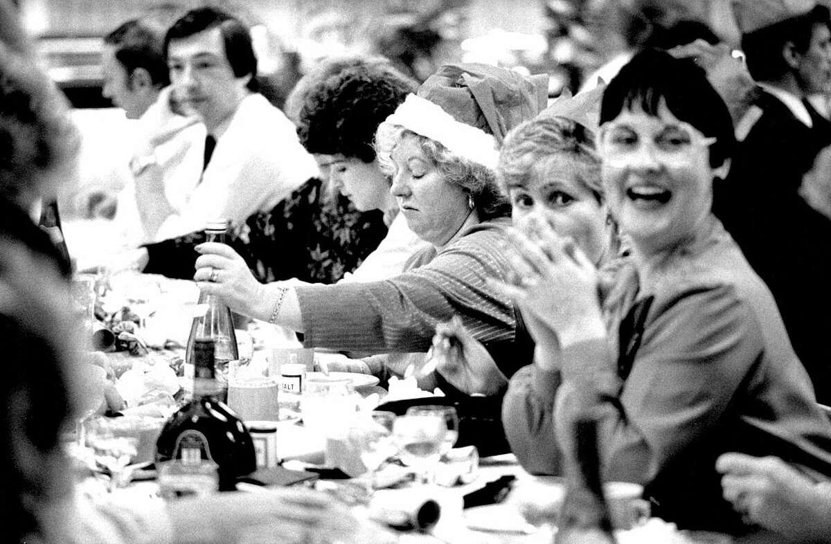 An office Christmas party in Newport, Wales, in 1989.