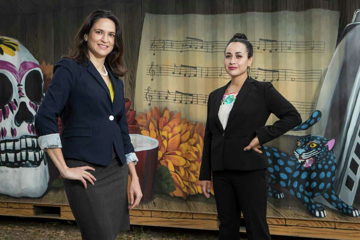 Ana Martinez, 179th District Court, left, and Natalia Cornelio, 351st District Court, two incoming criminal district court judges in Harris County, pose for a portrait in the East End Monday, Nov. 23, 2020 in Houston. Martinez and Cornelio are the only two Latina district court judges on the bench, and just the second and third over a period of 15 years.