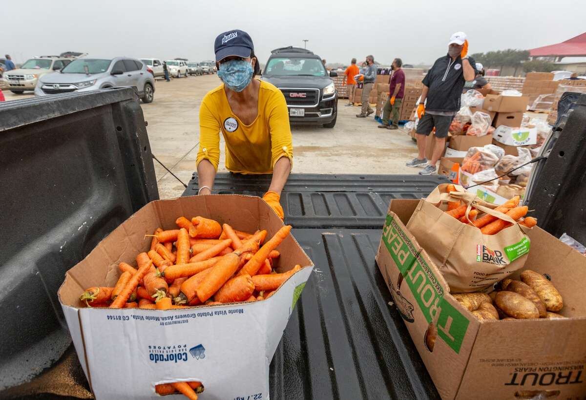 Vi Brooks loads carrots Tuesday morning, Nov. 10, 2020 into the furniture  of a pickup motortruck  during a San Antonio Food Bank mega organisation  lawsuit   astatine  Trader's Village. About 800 vehicles received nutrient  for astir  3,300 radical   during the distribution.