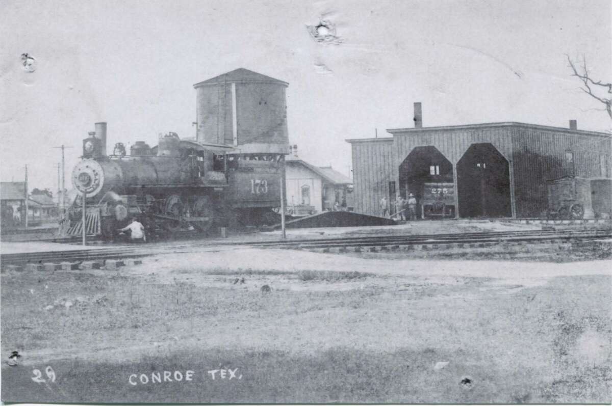 The railroad yard in early Conroe on what now is Pacific Street in downtown Conroe.