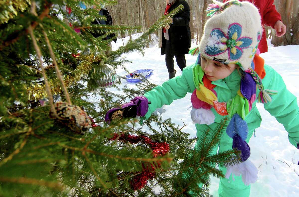 Maggie Young, 5, lends a hand to help decorate the tree.