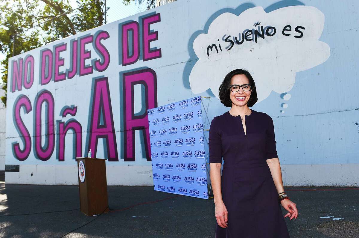 Laredo City Council member Alyssa Cigarroa meets with supporters at a mural on S. Main Avenue after being sworn into office for District VIII on Wednesday, Dec. 23.