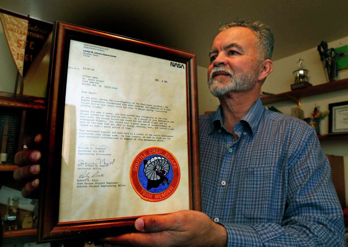 Karl Koegel holds one of many letters he received from NASA about his father, Ewald Koegel. After leaving Germany in the late 1950s, Ewald Koegel worked on the space medicine program at Brooks AFB in San Antonio. He died in November 2020 in Heidelberg, Germany.