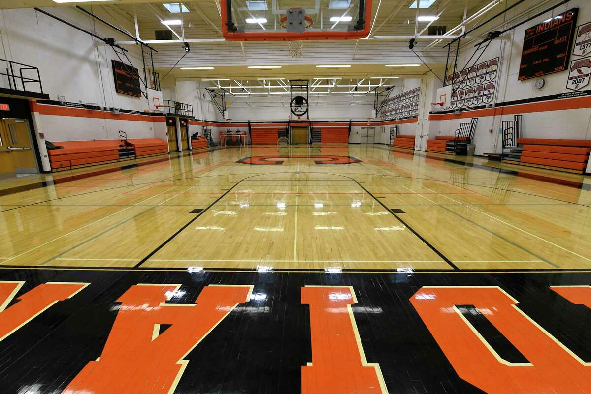 An empty gymnasium at Cambridge High School. A lawyer for the school district asked a state Supreme Court justice to allow the district to keep its "Indians" mascot in place on school property until the judge rules on the legality of a state order that requires the district to end use of the mascot. (Lori Van Buren/Times Union)