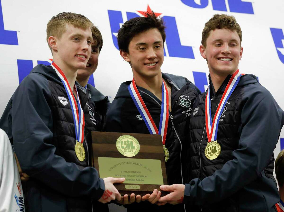 Kingwood Park finished first in the 5A boys 400-yard freestyle relay during the UIL State Swimming & Diving Championships , Feb. 15, 2020, in Austin.