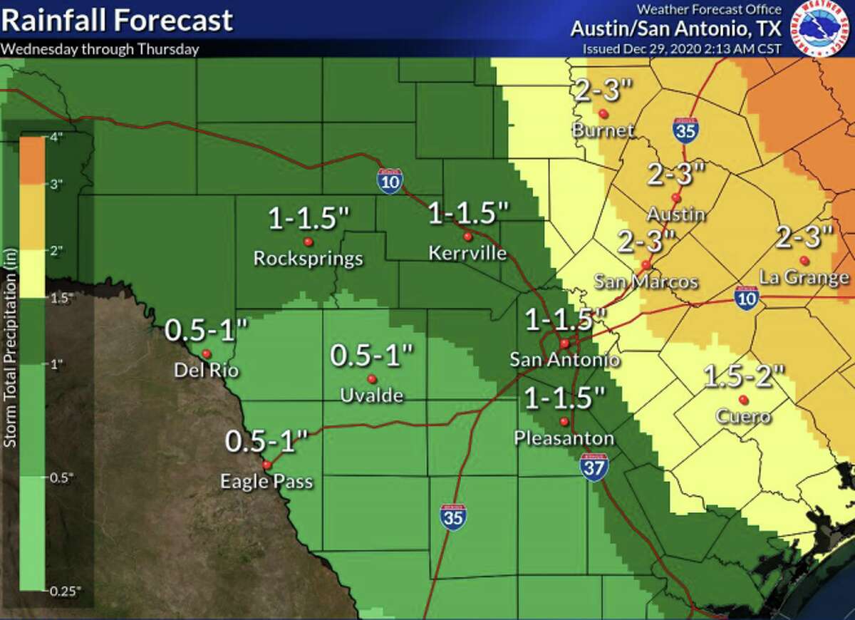 A cold front threatens to bring a wintry mix to the San Antonio area Wednesday afternoon through Thursday, according to the National Weather Service.