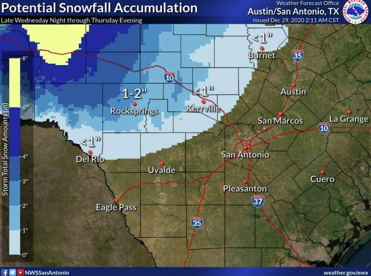 A cold front threatens to bring a wintry mix to the San Antonio area Wednesday afternoon through Thursday, according to the National Weather Service.