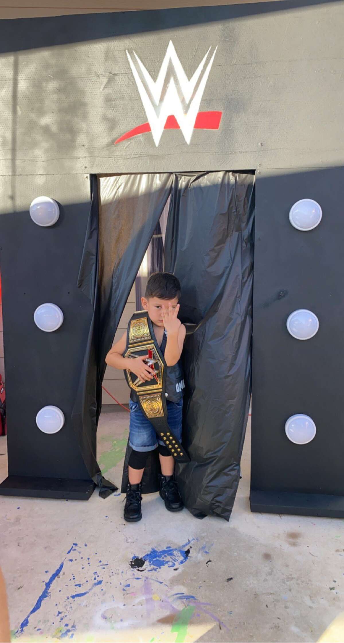 With the iconic blue jean shorts and black skull vest, Mason Casares honored one of his favorite WWE Wrestlers for his fourth birthday: Stone Cold Steve Austin.