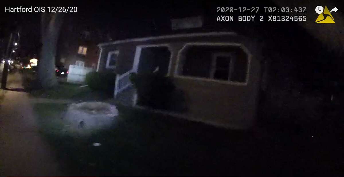 A screenshot from body camera footage in the fatal shooting of Shamar Ogman, 30, who was killed by Hartford Police Saturday, Dec. 26, 2020.