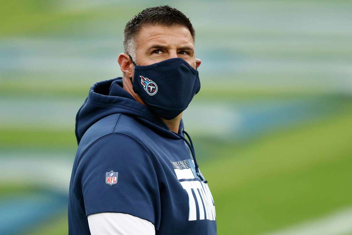 Tennessee Titans head coach Mike Vrabel watches during warm ups before an NFL football game against the Detroit Lions Sunday, Dec. 20, 2020, in Nashville, N.C.
