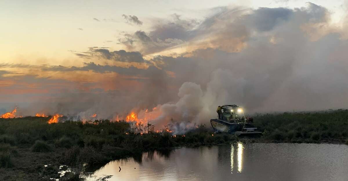 A Marsh Master is used to combat a fire at Anahuac National Wildlife Refuge in mid-December.