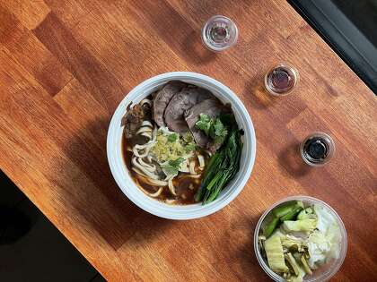 Niu rou mian, Taiwanese beef noodle soup, from Bay Area pop-up Yilan Foods.