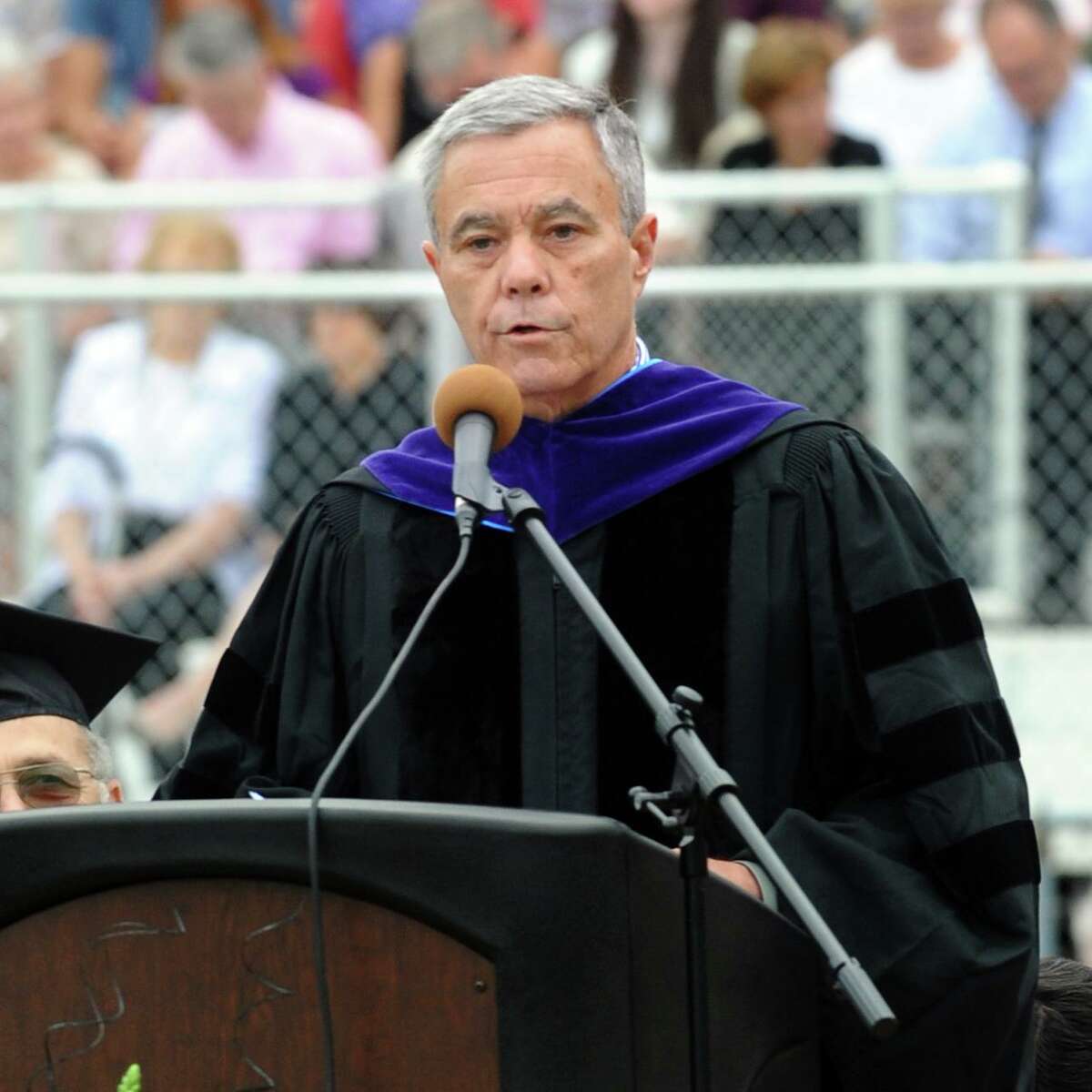 Stephen Wright, then Chairman of the Board of the Education adresses the Trumbull High Class of 2012 at the school’s graduation on June 19, 2012.
