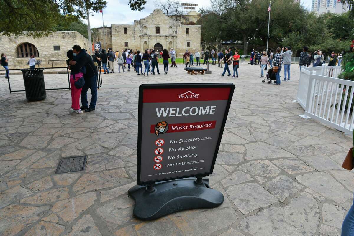 Mask are required of visitors at the Alamo as part of the coronavirus protocols.