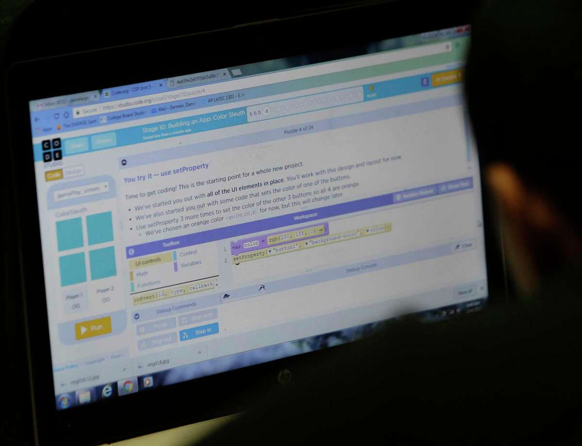 A student works on computer code in the AP Computer Science Principles class at a high school in the United States during a recent spring season. The marketing and programming supervisor of the Ridgefield Parks and Recreation Department in Connecticut, gives information in this regular article about different classes regarding the concept of computer coding.