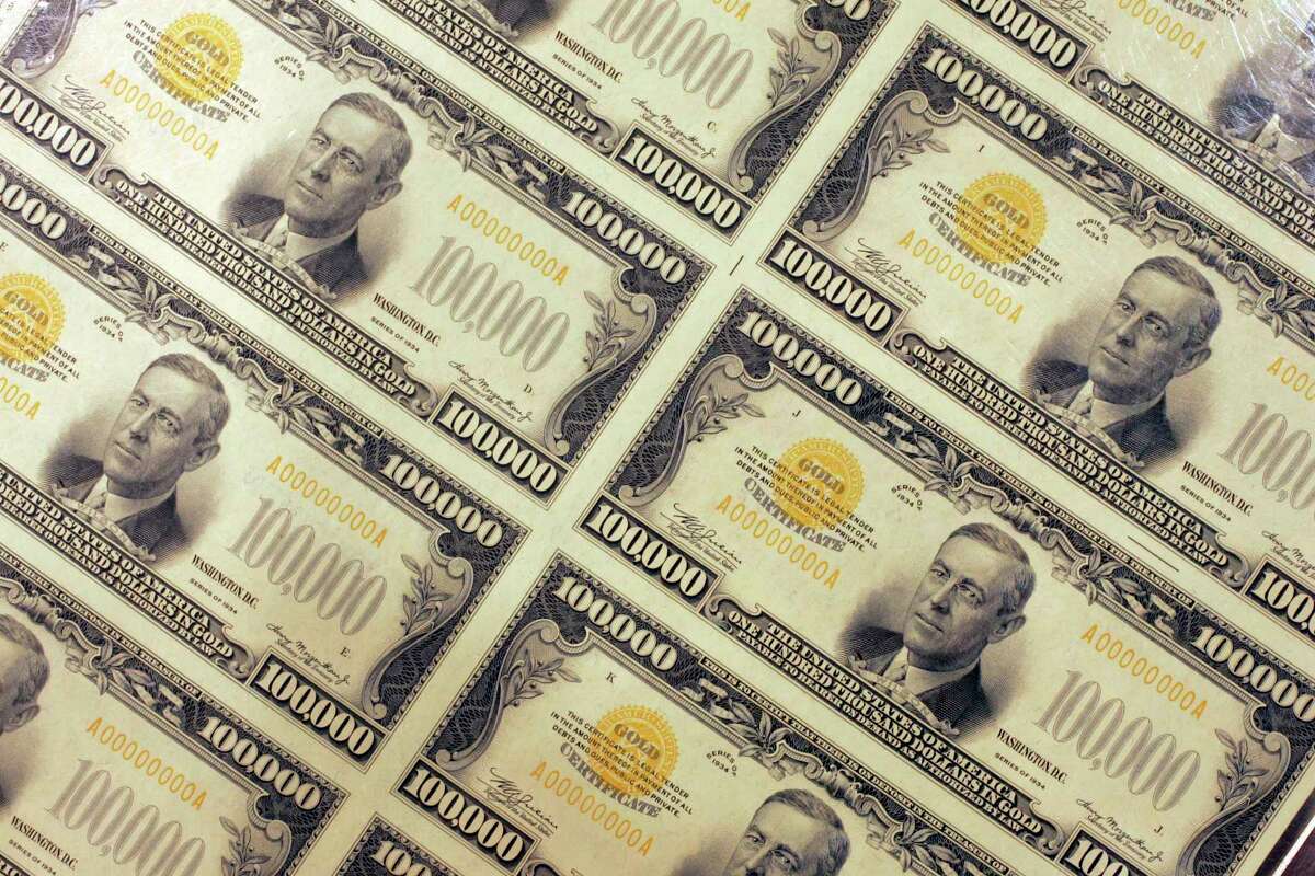 A sheet of $100,000 gold certificates series 1934 is on display in the United States during a previous year. The Rotary Club of Ridgefield is livestreaming a drawing New Year's Day, January 1, at 2 p.m. instead of its usual Taste of Ridgefield event. The drawing is part of the Rotary Club in the town's online raffle.