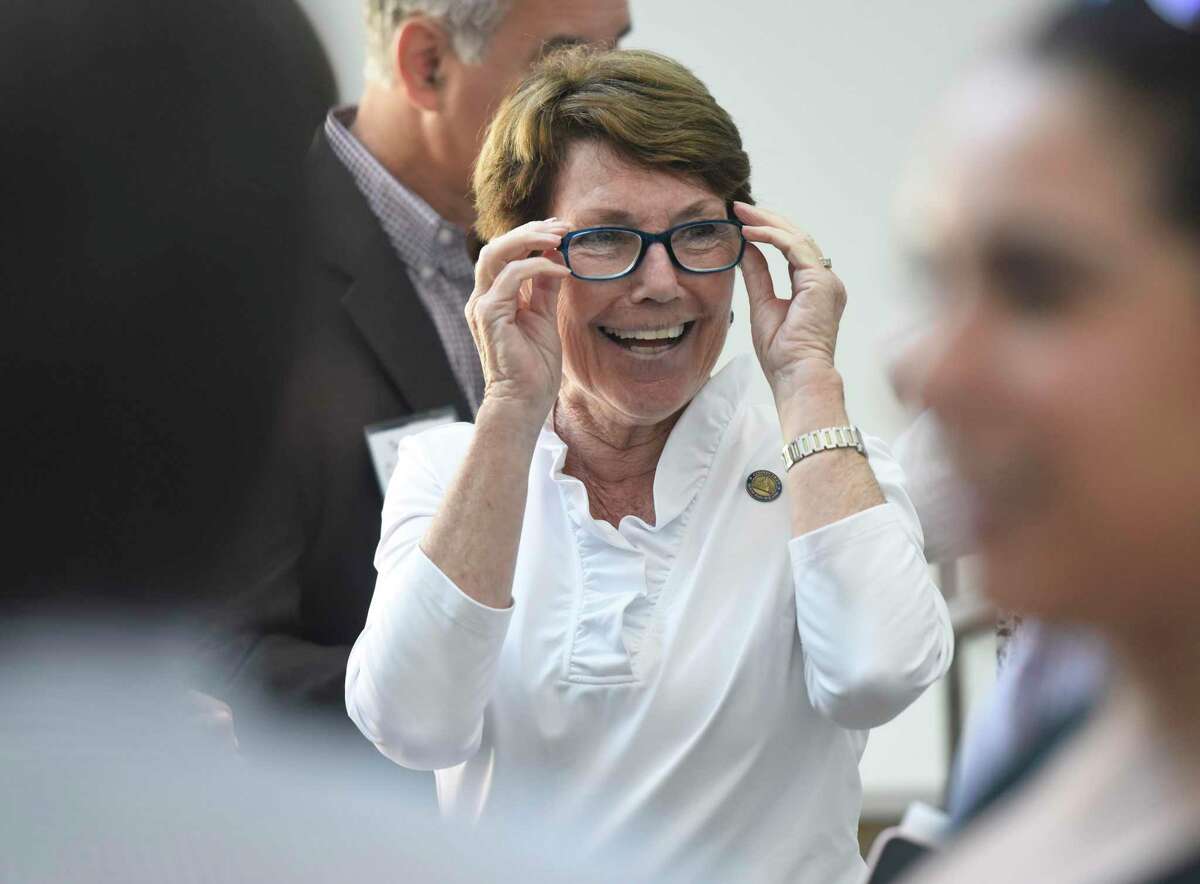 State Rep. Livvy Floren, R-Greenwich, attends the ground breaking of genomic testing firm Sema4's lab site in the Waterside section of Stamford, Conn. Thursday, Aug. 1, 2019. Sema4 is a health intelligence company that uses advanced network analysis to build accurate models of individuals' health and deliver personalized insights for patients.