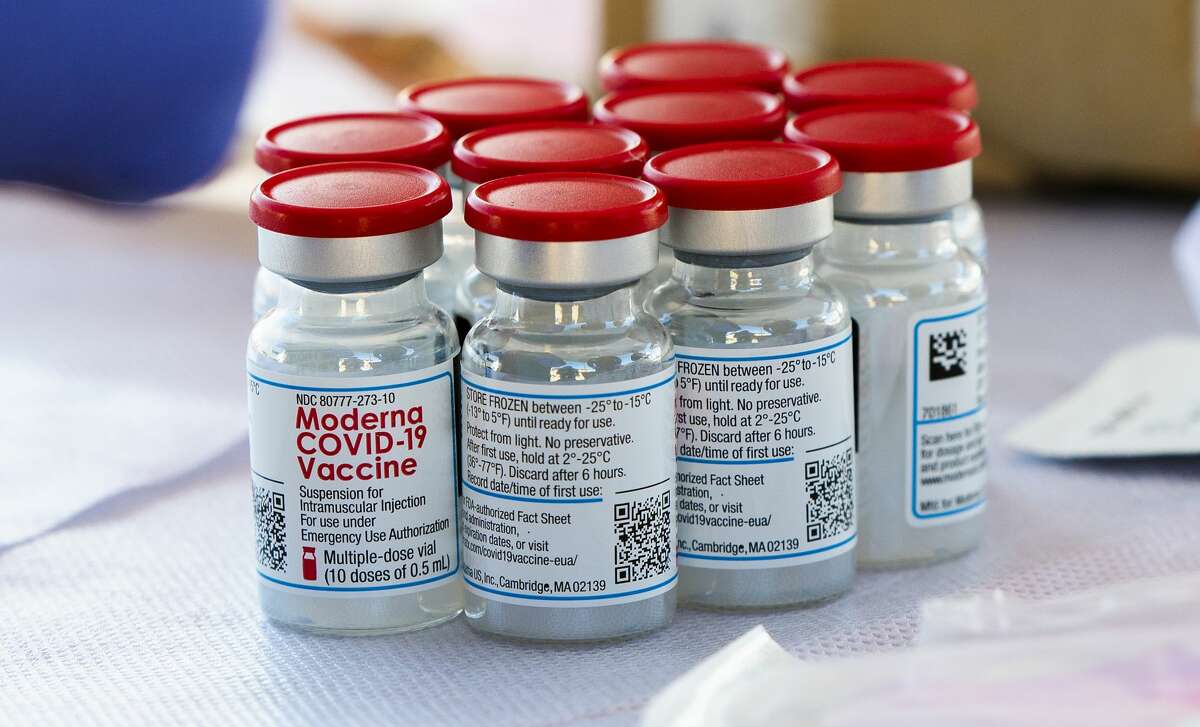 A view of the Moderna COVID-19 Vaccine as it is prepared for to be administered to healthcare workers, Saturday, Jan. 2, 2021, at TAMIU during the COVID-19 Vaccine Drive Thru for Healthcare Workers.