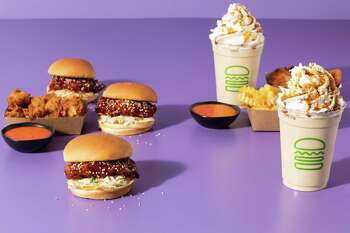Shake Shack's new Korean-inspired items include a fried chicken sandwich with gochujang and kimchi, and chicken bites and fries with gochujang mayo sauce.