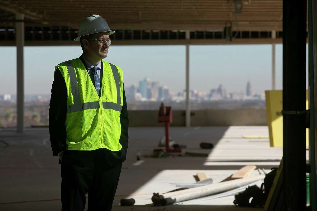 Jim Perschbach, President and CEO of Port San Antonio, stands on the top floor of Project Tech Building 2, still under construction, on Monday, Dec. 23, 2020.