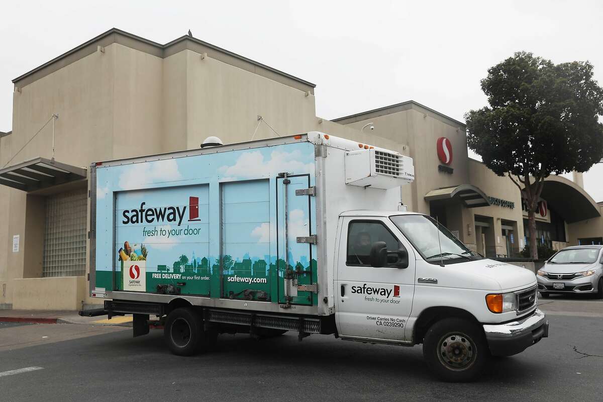 A Safeway delivery truck outside a store on Market Street in San Francisco.